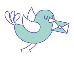 sweet bird with envelope message in beak cartoon