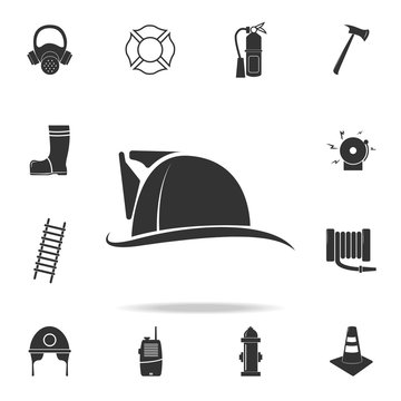 Fireman hat icon. Detailed set icons of firefighter element icons. Premium quality graphic design. One of the collection icons for websites, web design, mobile app