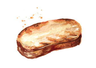 Toast. Grilled bread. Watercolor hand drawn illustration, isolated on white background