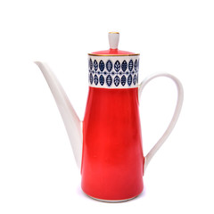 Porcelain red coffee pot, isolate on white background