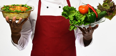 Healthy nutrition and cuisine concept. Cook or waiter