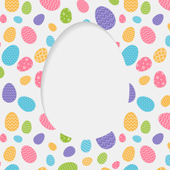 Template of Easter poster with multicolored eggs. Vector.