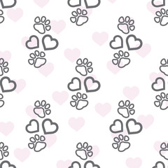 Dog paw print made of heart vector illustration background