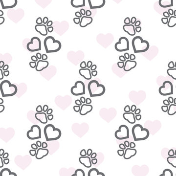 Dog paw print made of heart vector illustration background