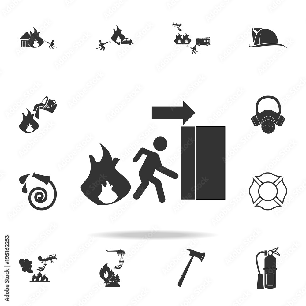 Poster fire exit icon. detailed set icons of firefighter element icons. premium quality graphic design. one