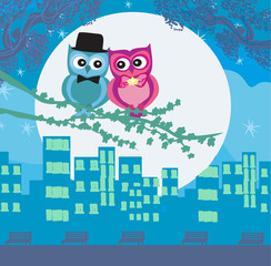 Owls in love , sweet card design.