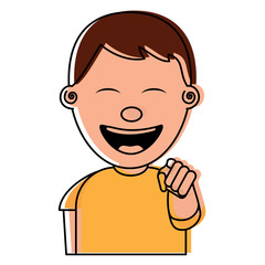 portrait of happy young teenager boy smiling pointing with finger