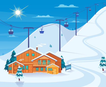 Winter Skiing Resort Illustration