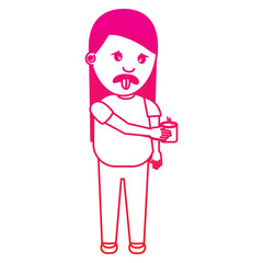 woman with tongue out holding up smells nasty