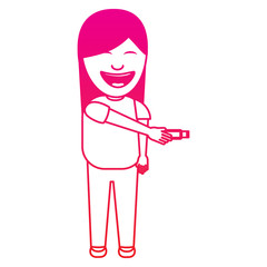 smiling woman holding object for a joke