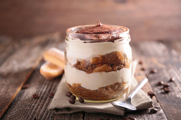coffee tiramisu on wood background