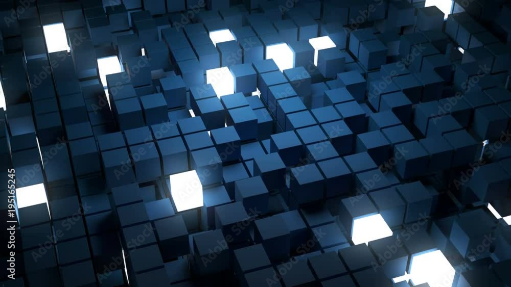 Poster 3d rendered abstract background with a lot of squares. multi layered structure with randomly disappe