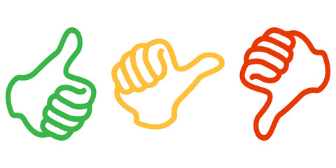 Daumen hoch, mittig und runter (in Gr&uuml;n, Gelb und Rot)