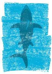 Fototapeta premium Shark in ocean waves.Vector underwater blue background illustration