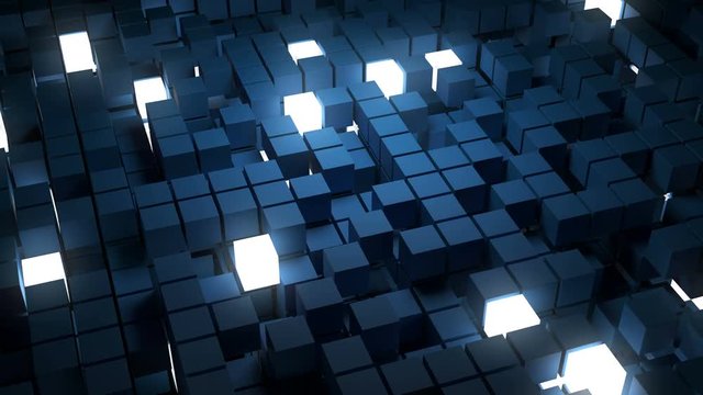 3d rendered abstract background with a lot of squares. Multi layered structure with randomly disappearing elements. Loopable rotation and animation.
