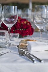 Detail of a table set for a banquet