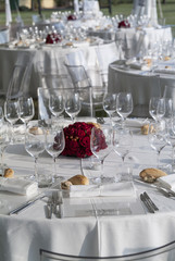 Detail of a table set for a banquet