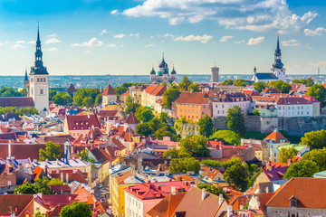 Tallinn, Estonia Historic Skyline - obrazy, fototapety, plakaty