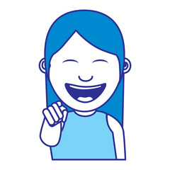 portrait cartoon smiling woman pointing gesture