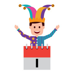 joker with jester hat and 1st. calendar