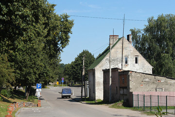 View of the old german shabby buildings in Pravdinsk (prior Friedland), Russia. Pravdinsk was founded in 1312 by the Teutonic Knights. The city is located 53 km. of Kaliningrad (Konigsberg).