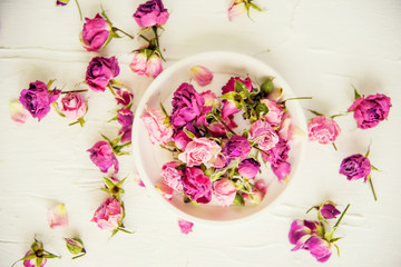 dried herbs flowers (rose) in the Marrakesh street shop, shallow dof