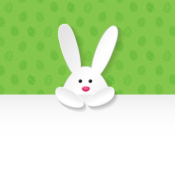 Layout of Easter banner with paper cut bunnies and copyspace. Vector.