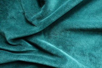 Pine green napped fabric in soft folds - obrazy, fototapety, plakaty