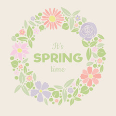 Colourful poster with floral background - Spring time. Vector.
