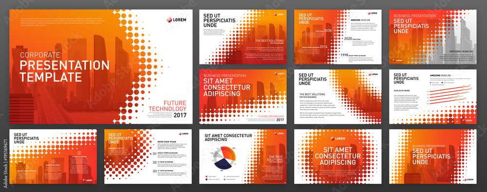 Wall mural business presentation powerpoint templates set. use for presentation background, keynote template, b