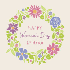 Vintage postcard with pastel coloured flowers - Women's Day. Vector.