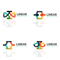 Set of abstract flower or star minimalistic linear icons, thin line geometric flat symbols for business icon design, abstract buttons or emblems