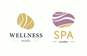 Vector wellness and spa center logo with abstract stylized stone isolated on white background. Also good for beauty and yoga studio, massage salon, health care centers, fashion insignia design.