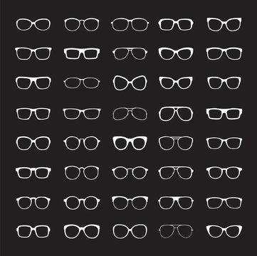 Set of white Glasses isolated. Vector Icons.