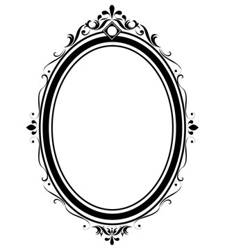  Oval frame and border black and white on white background, Thai pattern, vector illustration
