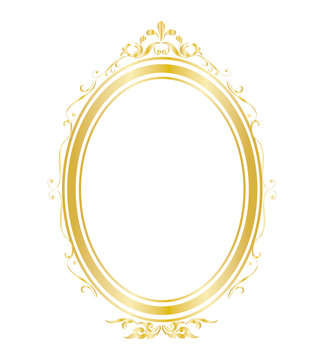 Oval frame and border Golden frame on white background, Thai pattern, vector illustration