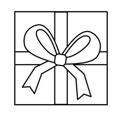 square gift box with bow and ribbon top view closed