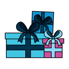 set of gift boxes with bow ribbon decoration