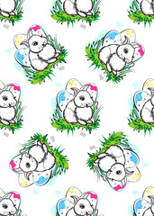 Easter Eggs and Rabbit Bunny Seamless Pattern