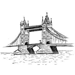 Hand drawn London Tower Bridge Vintage illustration isolated