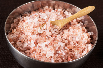 himalayan salt in metal bowl