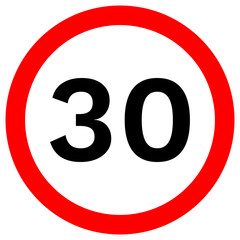 SPEED LIMIT 30 sign in red circle. Vector icon.