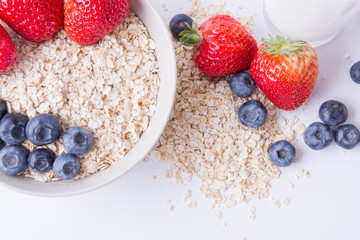 Delicious oatmeal with fresh fruit. Oatmeal. Breakfast, fruit.