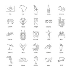 Naklejka premium Brazil icons set. Outline illustration of 25 Brazil vector icons for web and advertising