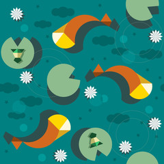 fish in the water repeating pattern, abstract vector illustration of nature