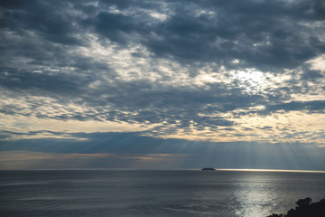 Cloudy Sky and Ship in Sea