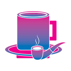 tobacco pipe and coffee cup in plate