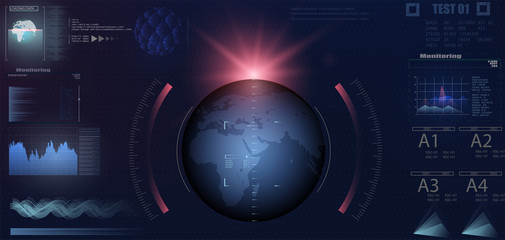 Abstract future, concept vector futuristic blue virtual graphic touch user interface HUD. For web, site, mobile applications isolated on black background, techno, online design, business, gui, ui