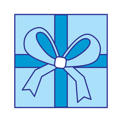 square gift box with bow and ribbon top view closed