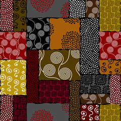 Ethnic boho seamless pattern in african style on black background. Tribal art print. Irregular polka dots pattern. Vector image.